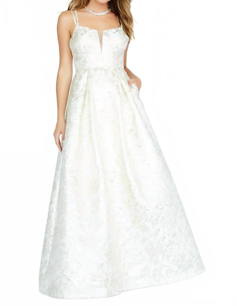 NEW JOSH & JAZZ brocade pleated prom dress in champagne/gold